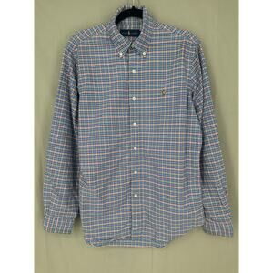 Ralph Lauren Shirt Mens Medium Blue Plaid Button Down Pony Long Sleeve Cotton